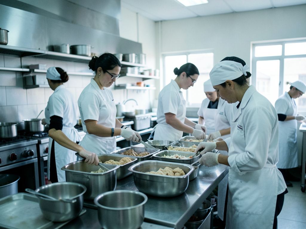 Equipo de cocina preparando comidas